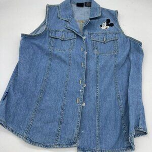 Vintage Disney Mickey Unlimited Women's Jerry Leigh Denim Button Up Vest Size L